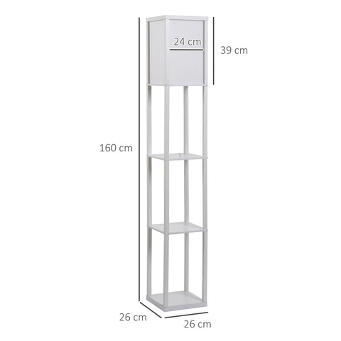 HOMCOM 3-Tier Floor Lamp, Floor Light with Storage Shelf, Reading Standing Lamp with Acrylic Shade for Living Room, Bedroom, Kitchen, Dining Room, Office, Dorm, 160cm, White
