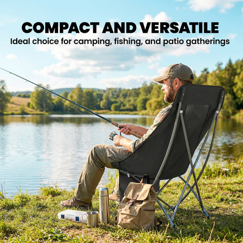 Outsunny Camping Chair for Adults Heavy Duty Folding Camp Chair with Side Pocket and Carry Bag Black