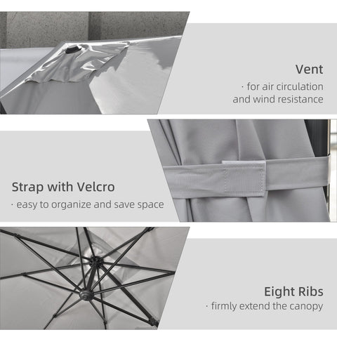 Outsunny 2.7 x 2.7 m Cantilever Parasol, Square Overhanging Umbrella with Cross Base, Crank Handle, Tilt, 360\'c2\'b0 Rotation and Aluminium Frame, Grey