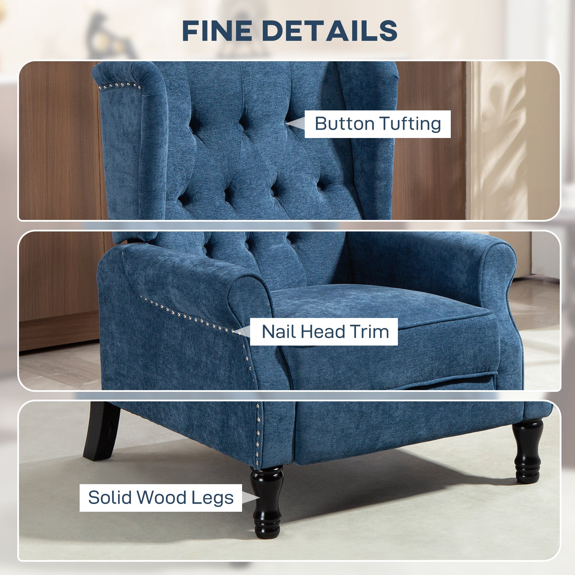 HOMCOM 150° Reclining Vintage Armchair, with footrest, Royal Blue