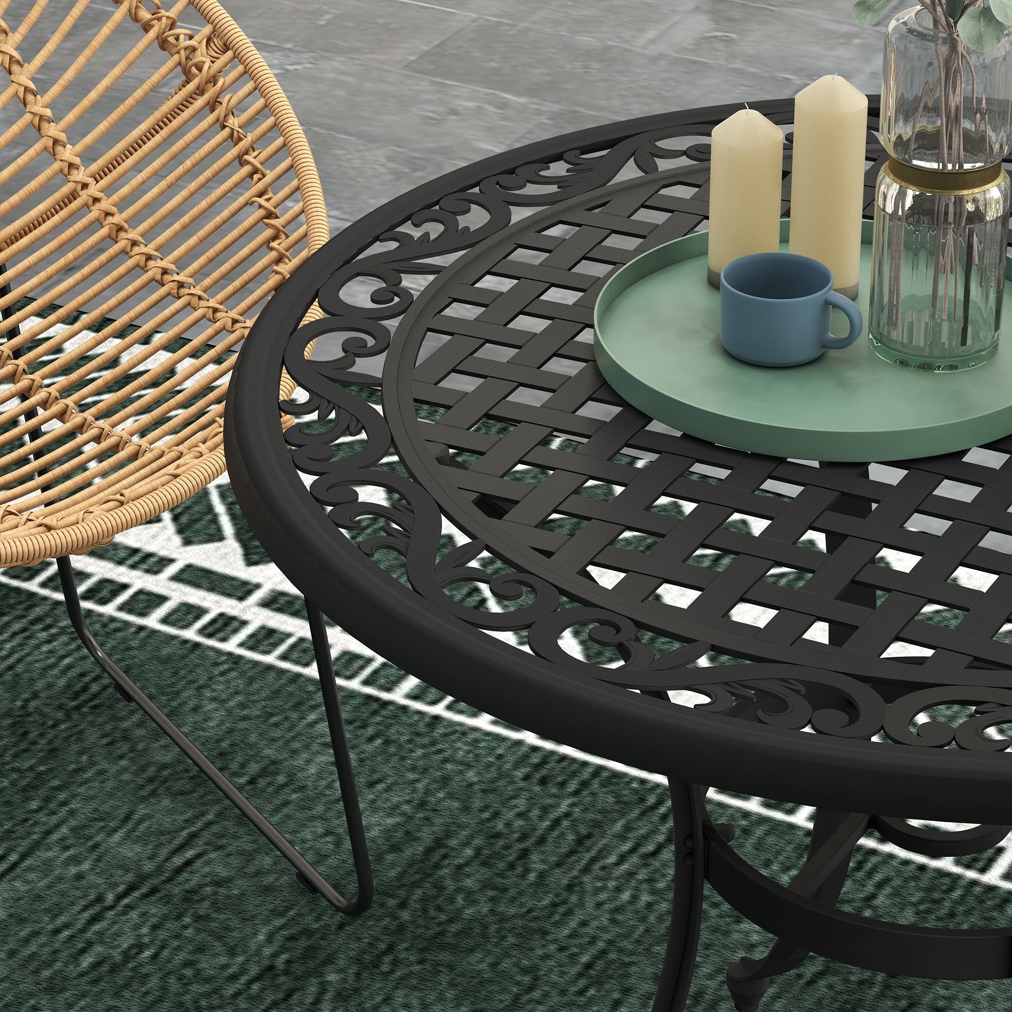 Outsunny \'ce\'a690cm Four-Seated Round Aluminium Garden Table, with Parasol Hole
