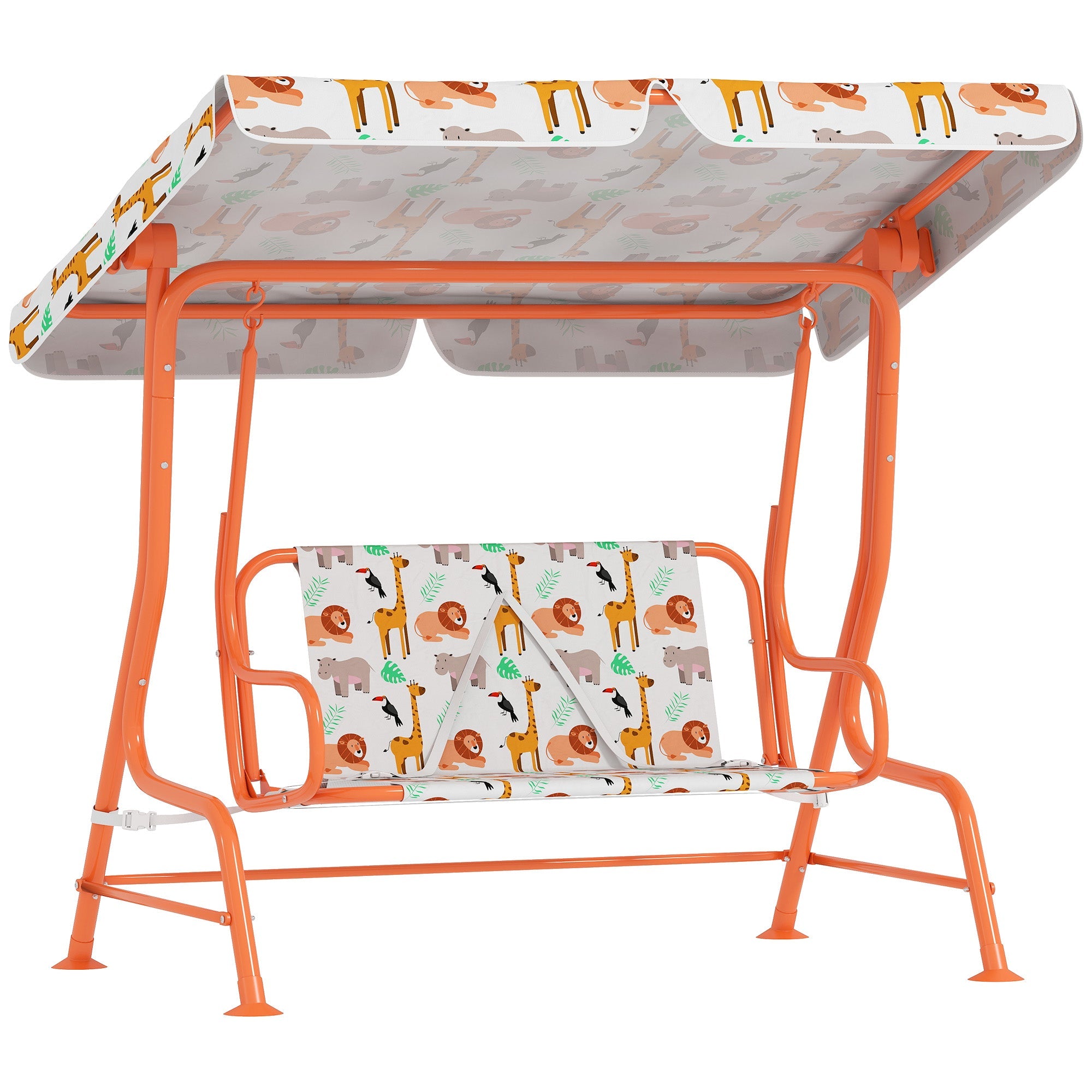 AIYAPLAY Kids Porch Swing, 2-Seater Patio Swing Bench Hammock with Seat Belts, Adjustable Canopy for Garden, Orange