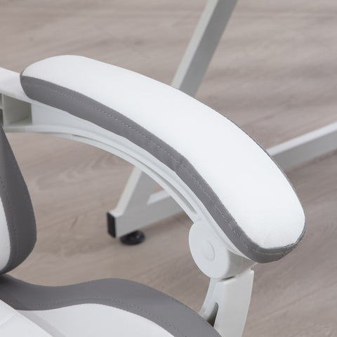 Vinsetto Computer Gaming Chair, PU Leather Desk Chair with Footrest, Swivel Task Chair with 135\'c2\'b0 Reclining Back and Lumbar Support, PC Chair for Adults, White and Grey