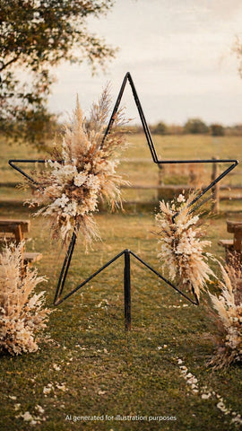 Xl black metal star garden stake with dried pampas grass and white flowers for wedding and christmas decor