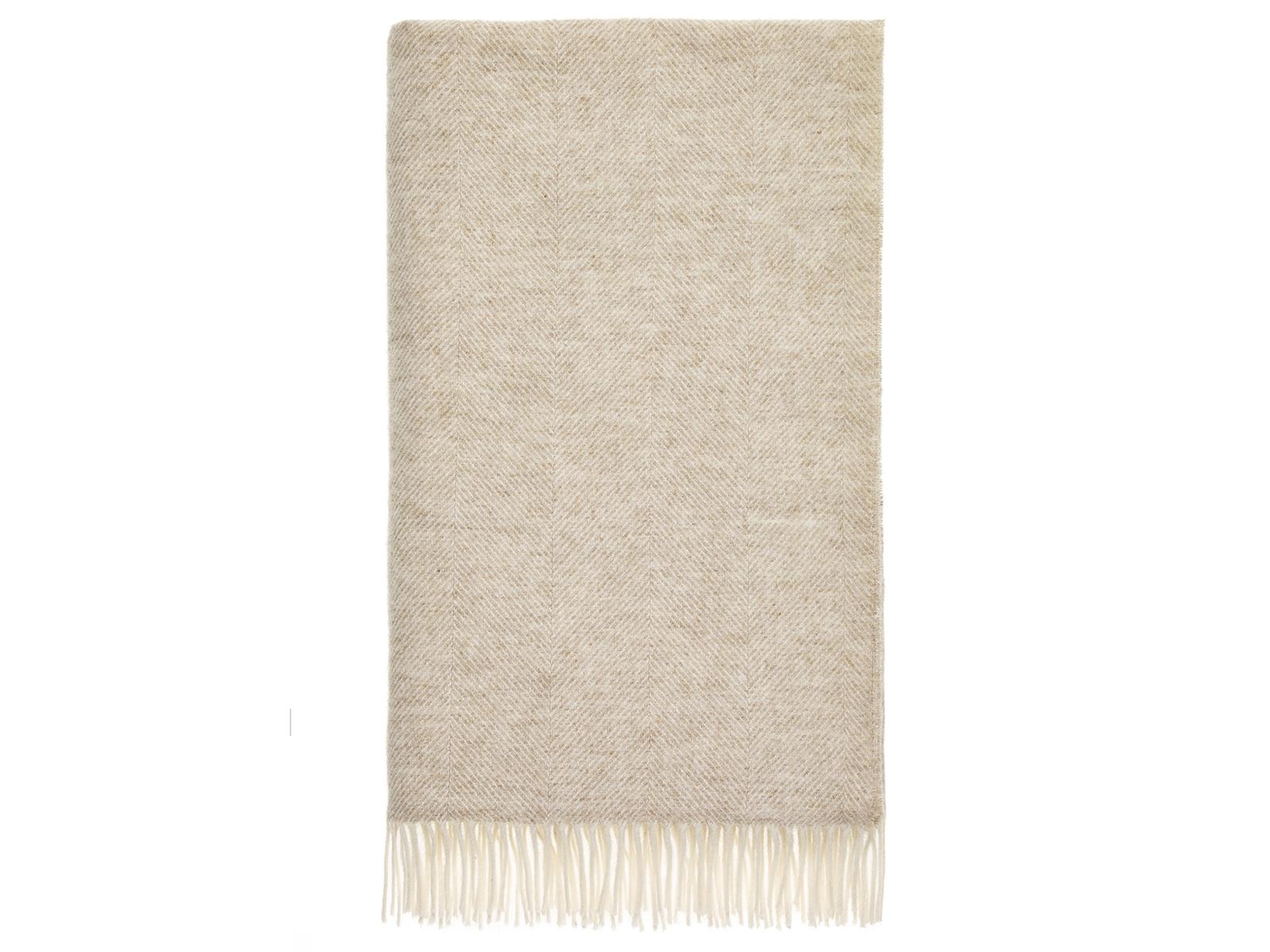 Beige herringbone shetland pure wool scarf with soft fringed edges measuring 140cm x 220cm perfect for cozy warmth