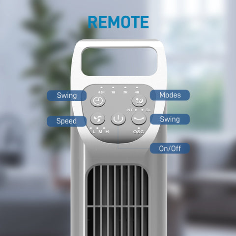 HOMCOM 31" Oscillating Tower Fan with Remote Control, 4H Timer, 3 Speed 3 Modes, Quiet Electric Floor Standing Fan for Home Bedroom Office, Silver