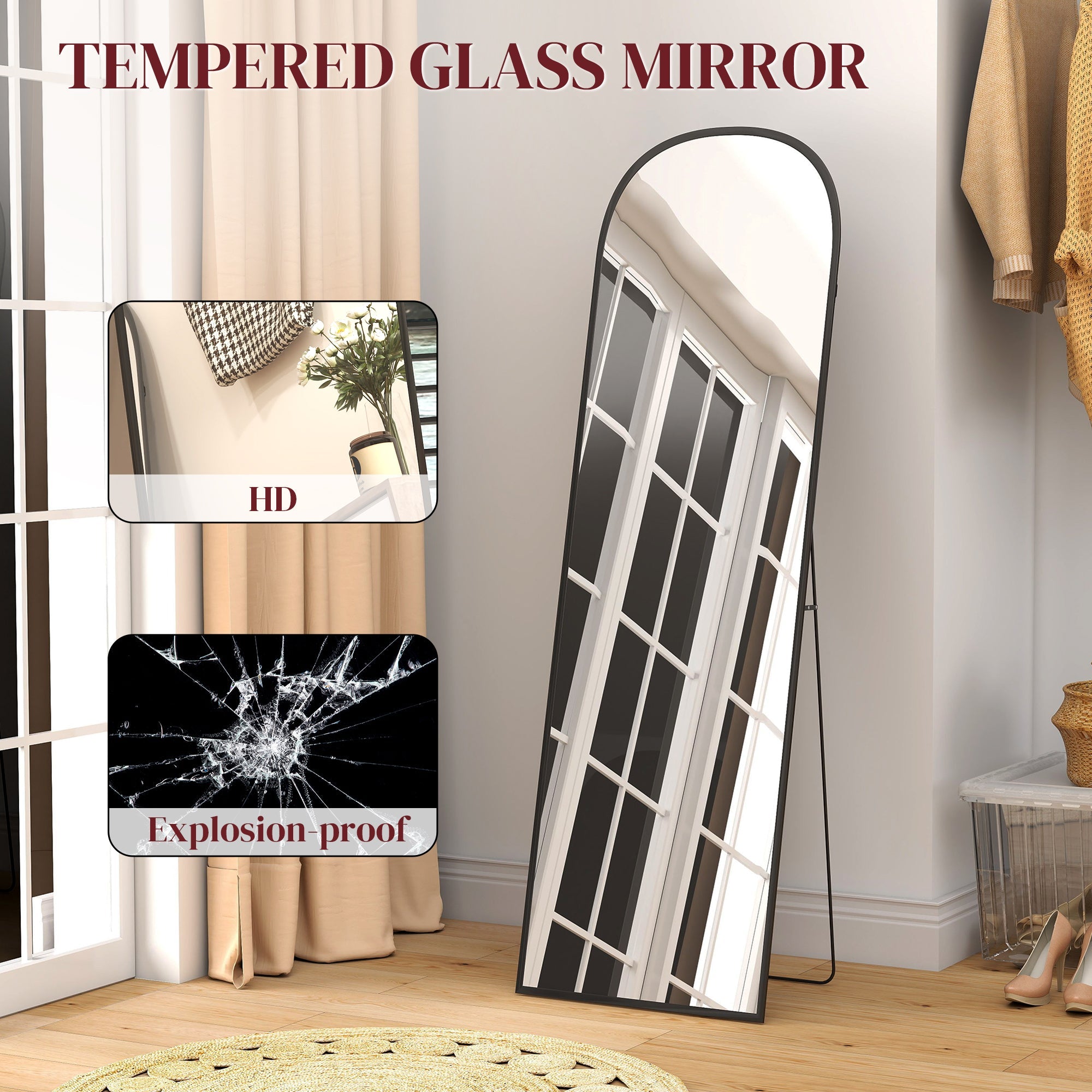 HOMCOM 165cm Aluminium Frame Standing Mirror - Black