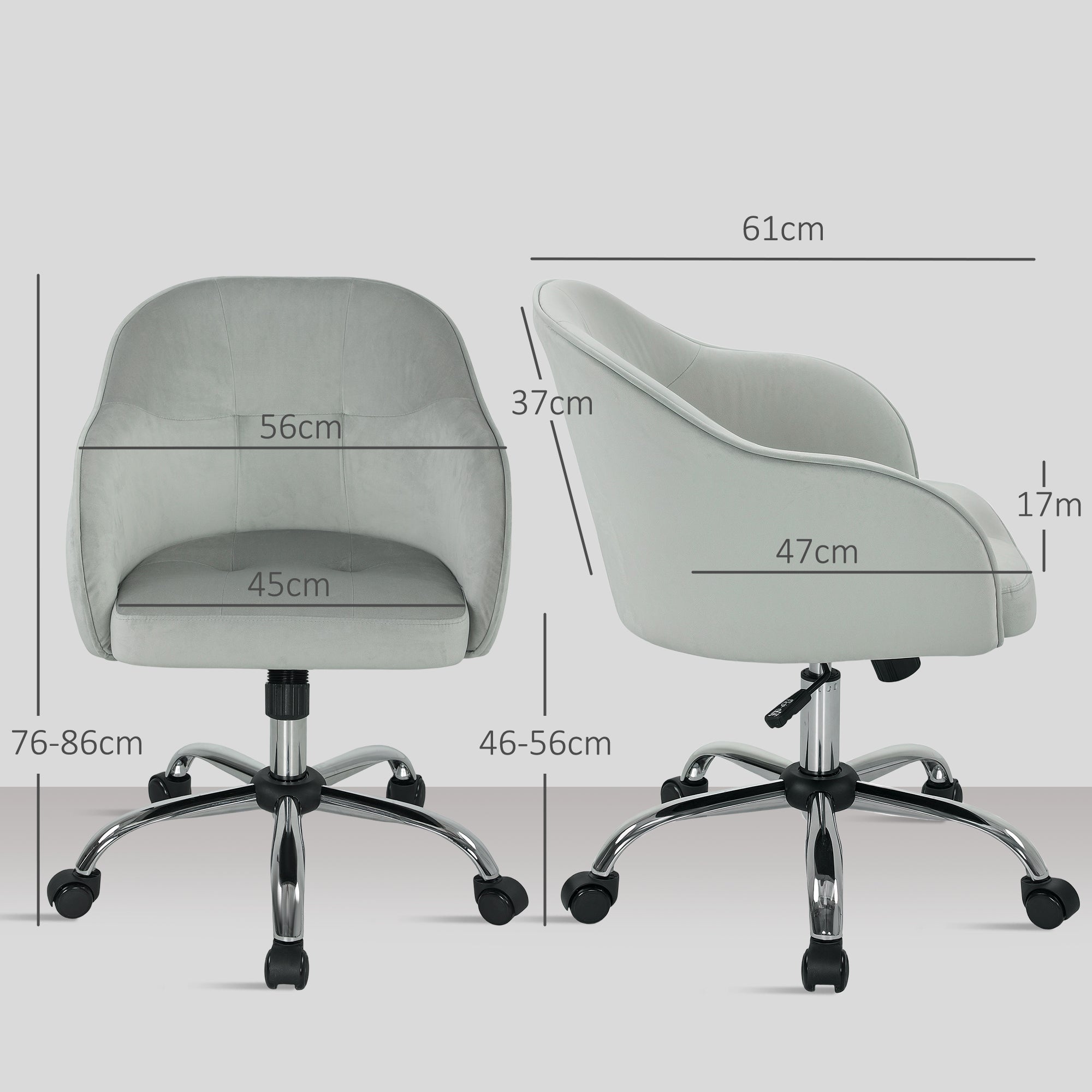 HOMCOM Velvet-feel Swivel Office Chair - Grey