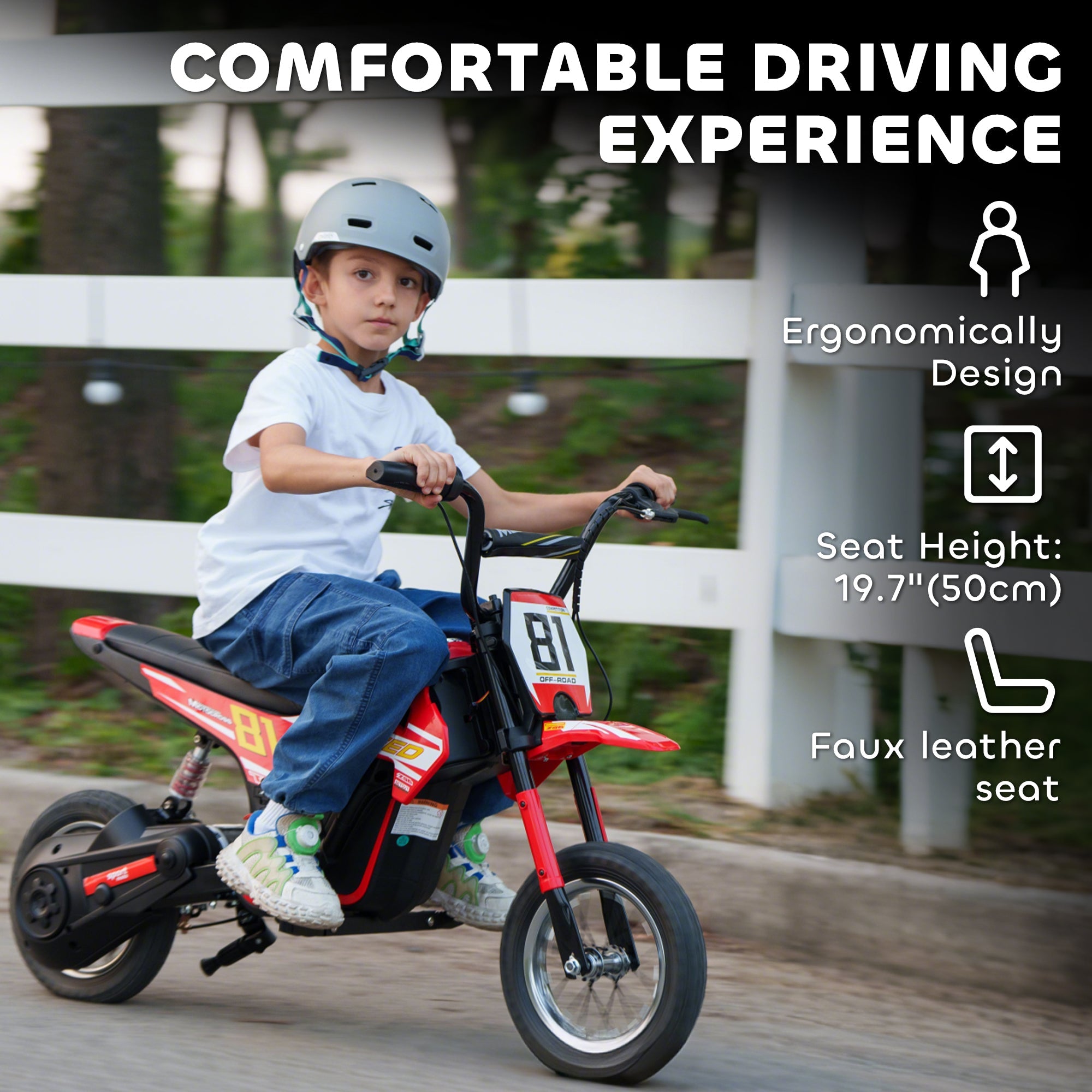 AIYAPLAY Kids Electric Motorbike, 24V Ride On Motorcycle with 3 Speeds and Rear Suspension, Dirt Bike for 8-12 Years Old, Red