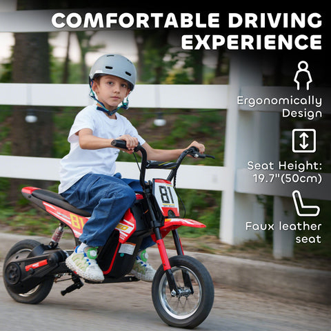 AIYAPLAY Kids Electric Motorbike, 24V Ride On Motorcycle with 3 Speeds and Rear Suspension, Dirt Bike for 8-12 Years Old, Red