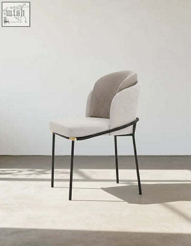 Modern upholstered y7 velvet dining chair with black metal frame and soft beige velvet dining upholstery