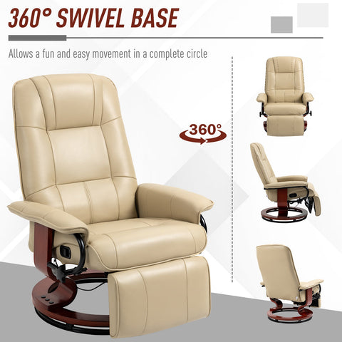 HOMCOM Faux Leather Armchair, with 145\'c2\'b0 Reclining Back and Footrest - Cream