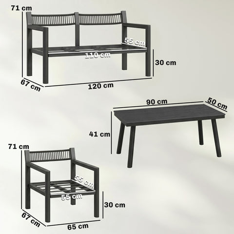 Outsunny 4 Seater Rattan Garden Furniture Set with 2 Armchairs, Loveseat, Coffee Table, Garden Sofa Set with Cushions, Dark Grey