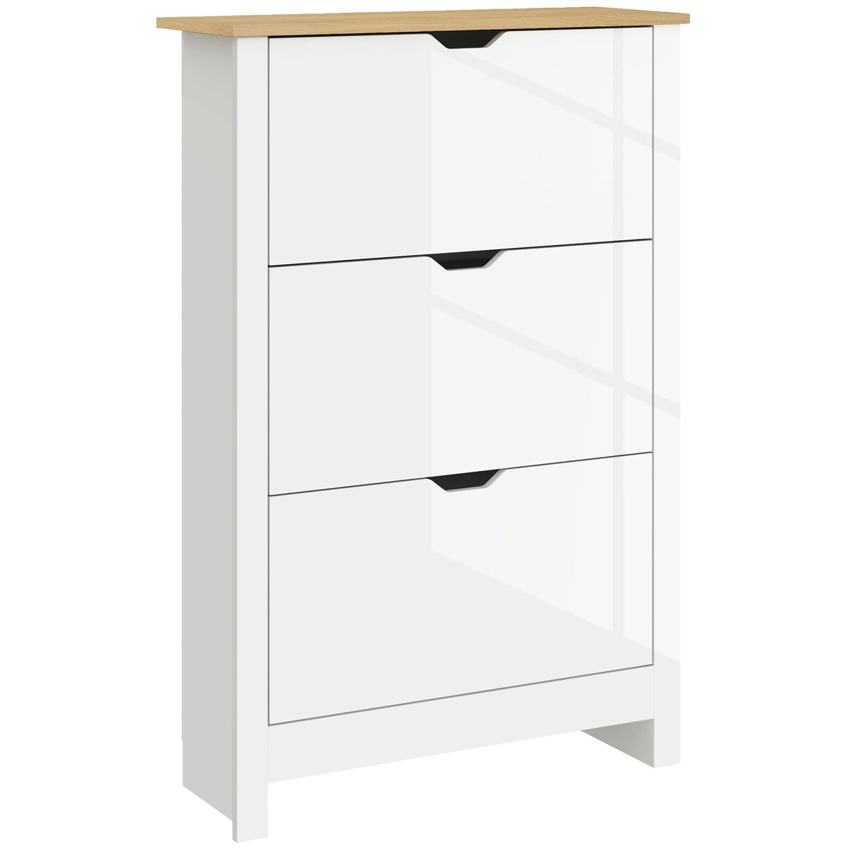 HOMCOM Slim Shoe Cabinet, Narrow Shoe Cupboard with 3 Flip Drawers, Adjustable Shelves for 18 Pairs of Shoes, High Gloss White