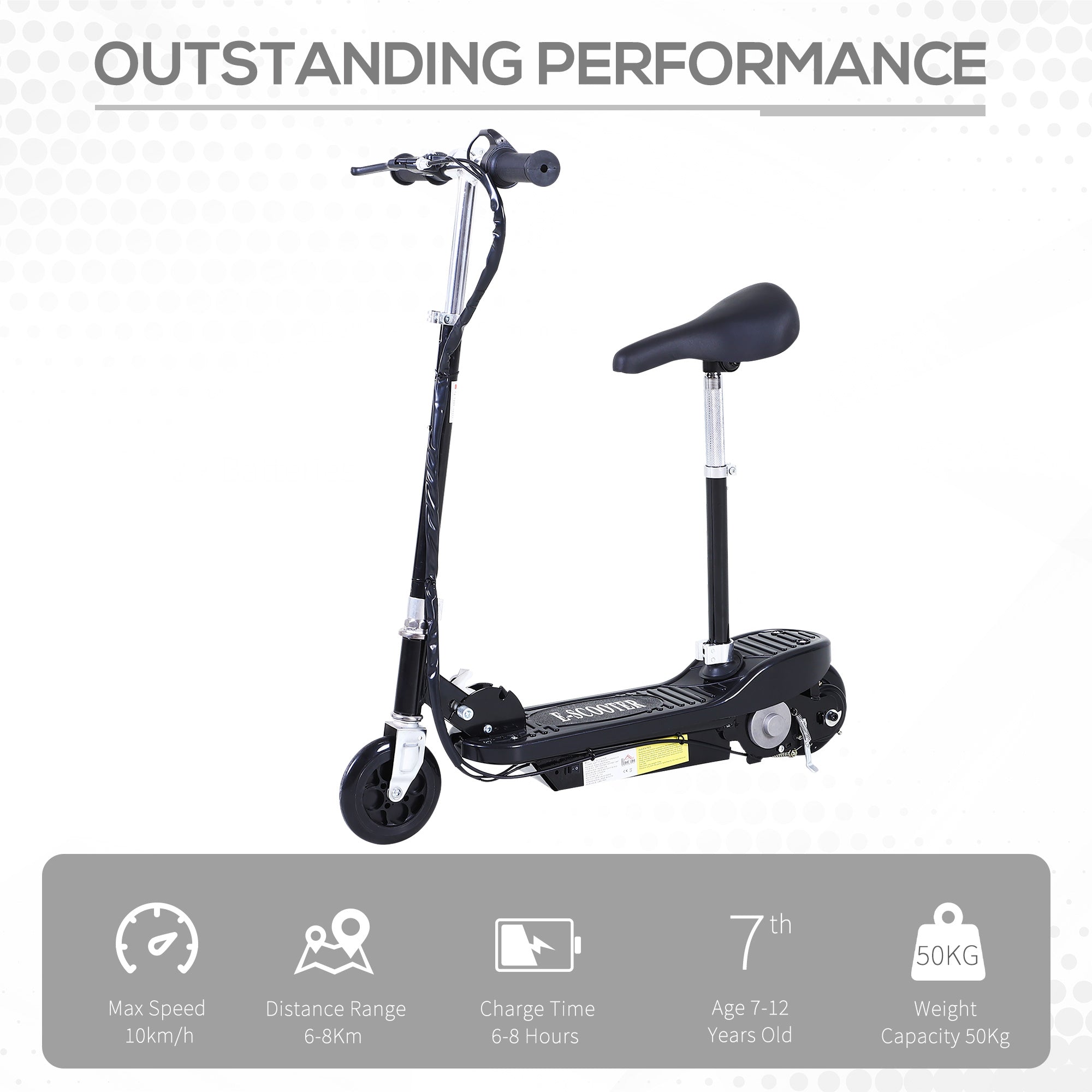 HOMCOM Outdoor Ride On Powered Scooter 120W Motor Bike 2 x 12V Battery - Black