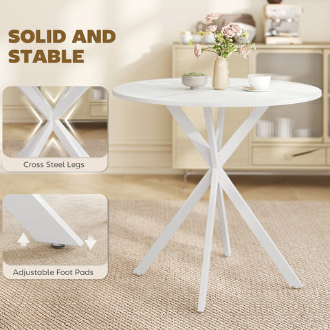 HOMCOM 80cm Industrial Round Dining Table - White