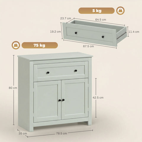 HOMCOM Sideboard Storage Cabinet, Modern Kitchen Cupboard with Adjustable Shelf, Drawer and Double Doors, Green