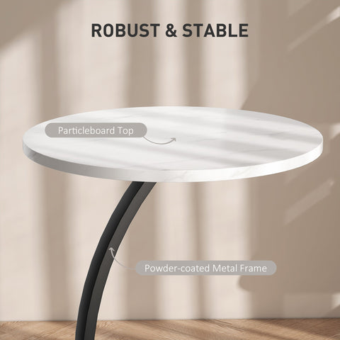 HOMCOM C Shaped Side Table, Round Bedside Table with Marble Effect Top, Modern Coffee Table Sofa End Table with Metal Frame for Living Room Bedroom Office, White
