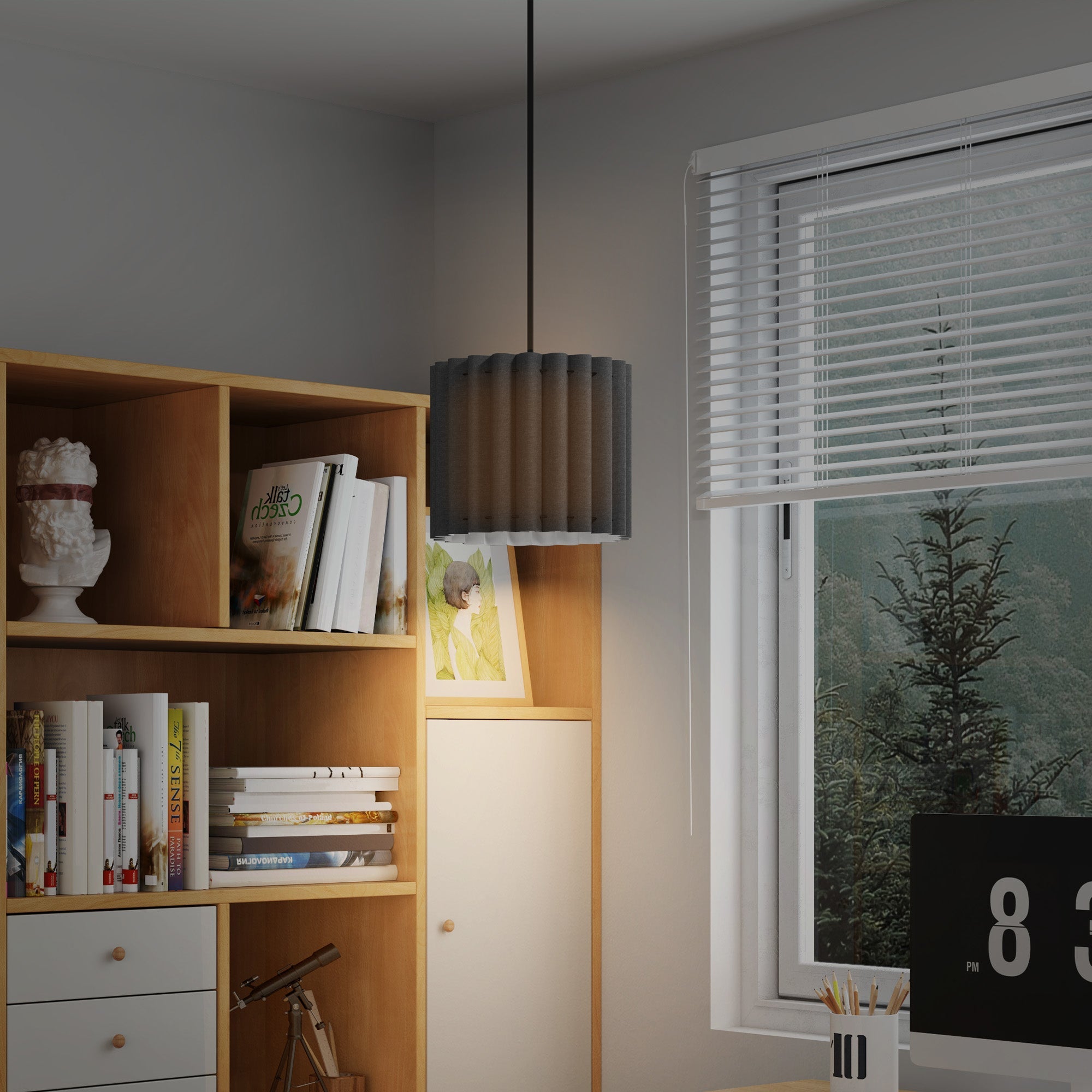 HOMCOM Linen Pendant Light, Modern Wave Ceiling Light Shade, E27 Lampshade for Living Room, Bedroom, Kitchen, Hallway, Black