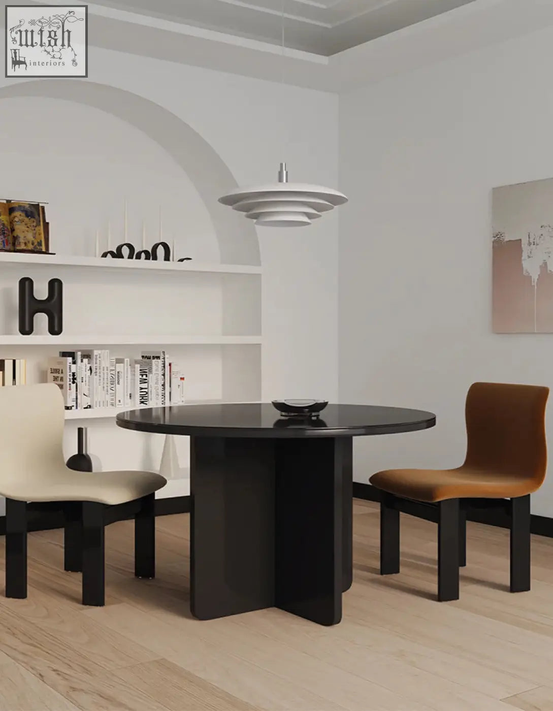Black round accent dining table with sleek modern design and glossy glass top perfect for dining spaces