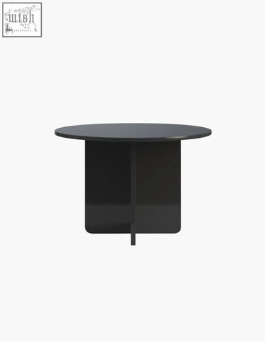 Black round accent table with glass top and glossy finish perfect as a sleek round accent dining table