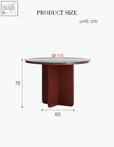 Yadav glass top dining table with a dark wood base and sleek reflective glass top round accent table