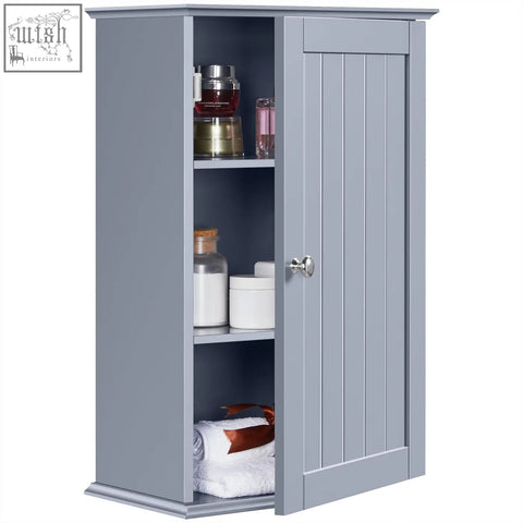 Gray wooden yaheetech bathroom cabinet single wall mounted with vertical paneling silver knob and adjustable shelves