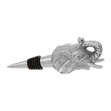 Silver elephant-shaped yala elephant bottle stopper with black rubber seal for wine bottles