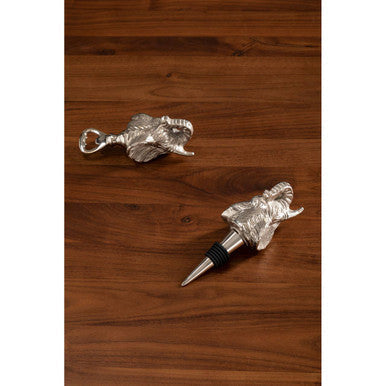 Silver yala elephant bottle stoppers shaped like elephants one with bottle opener and the other with cork stopper