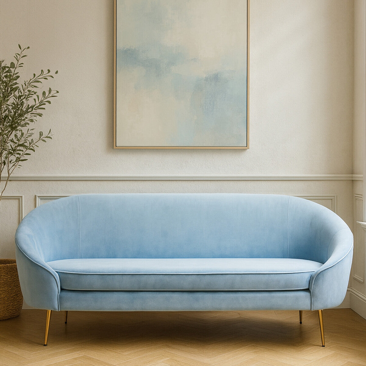 Yasmeen 3 Seat Aqua Blue Velvet Sofa
