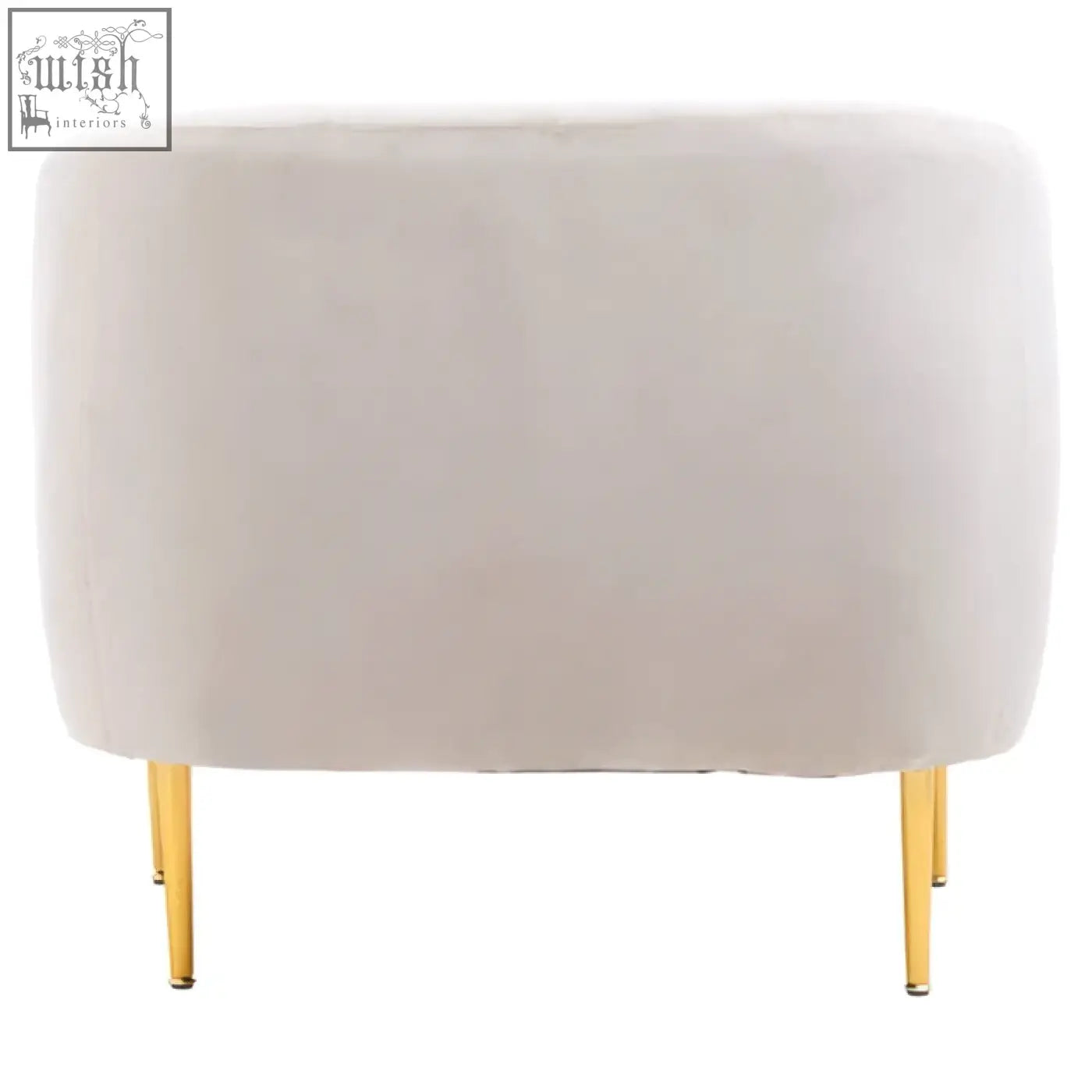 Cream-colored velvet armchair with slender gold-tone legs perfect as a stylish grey velvet accent chair