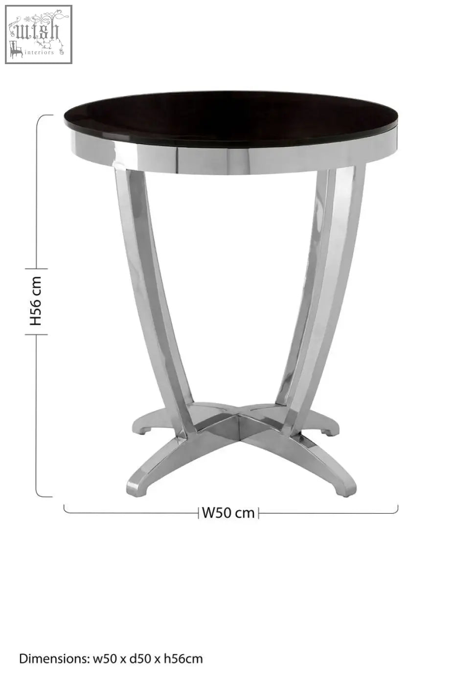 Yasmin black tempered glass side table with sleek chrome legs and modern curved design perfect for any room