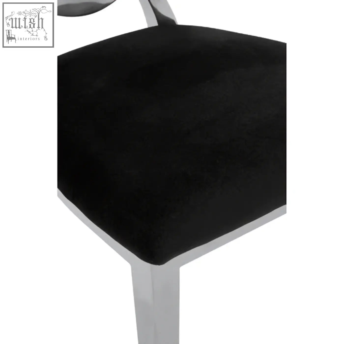 Yasmin oval back black velvet dining chair with chrome legs and cushioned seat perfect for stylish dining rooms