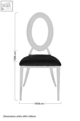 Elegant yasmin oval back dining chair with black velvet seat and silver tapered legs perfect for dining rooms