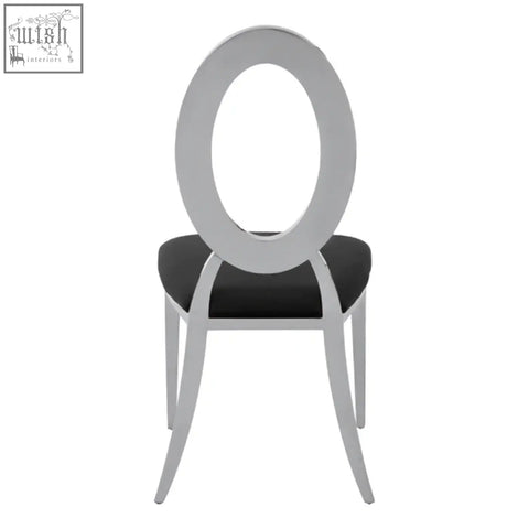 Silver oval-backed yasmin dining chair with black velvet upholstered seat perfect as a black velvet dining chair
