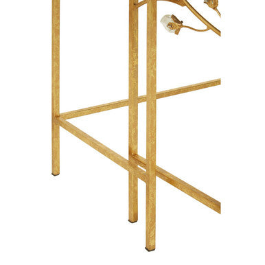 Gold-finished metal table leg with floral detailing and decorative lamp on yaxi set of 2 tables with black wooden top