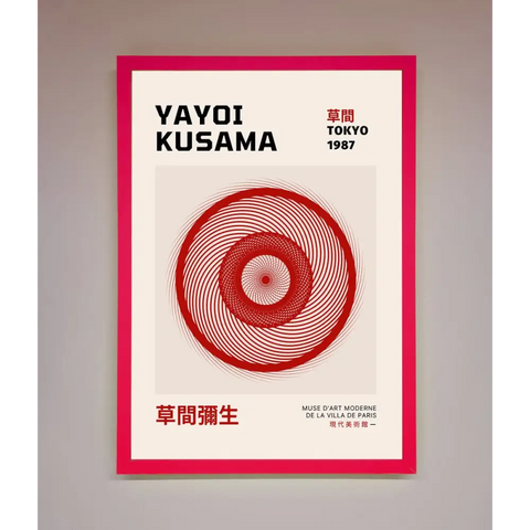 Yayoi Kusama 1987 Framed Wall Art - B0 (100 x 141 cm) / Neon Pink - Framed Print