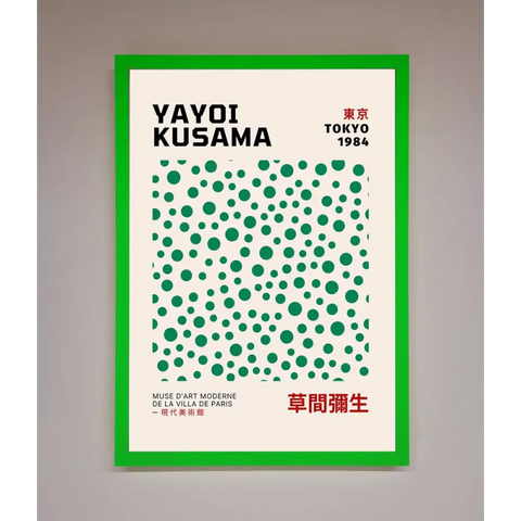 Yayoi Kusaman Tokyo 1984 Framed Wall Art - B0 (100 x 141 cm) / Neon Dark Green - Framed Print