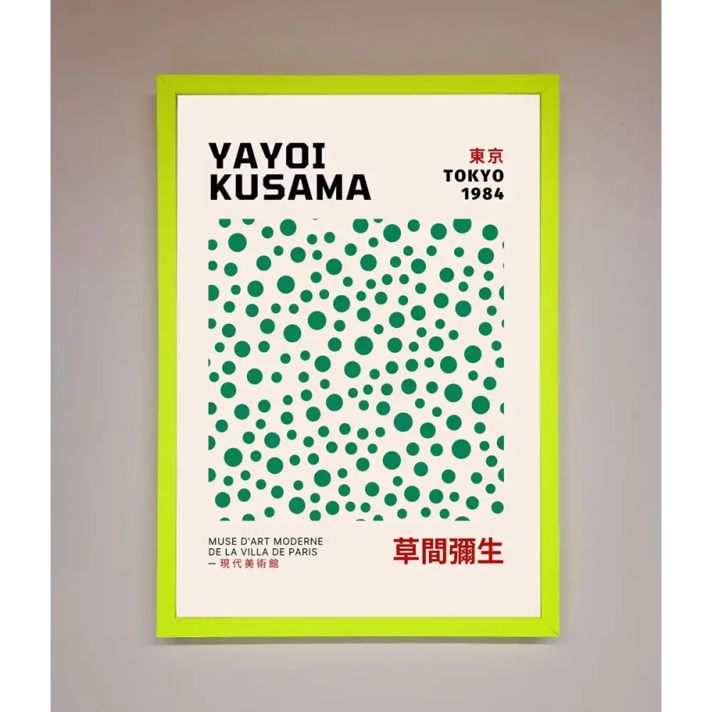 Yayoi Kusaman Tokyo 1984 Framed Wall Art - B0 (100 x 141 cm) / Neon Green - Framed Print