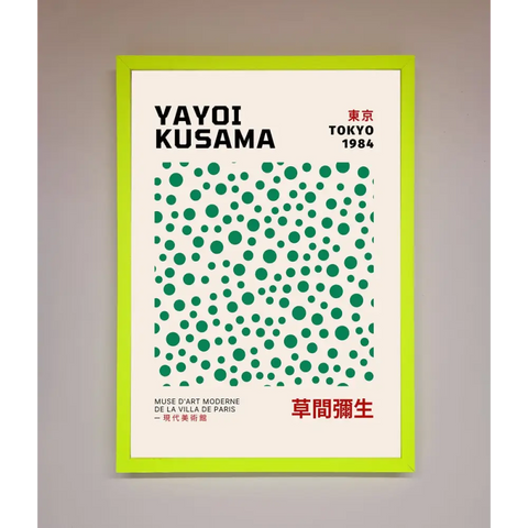 Yayoi Kusaman Tokyo 1984 Framed Wall Art - B0 (100 x 141 cm) / Neon Green - Framed Print