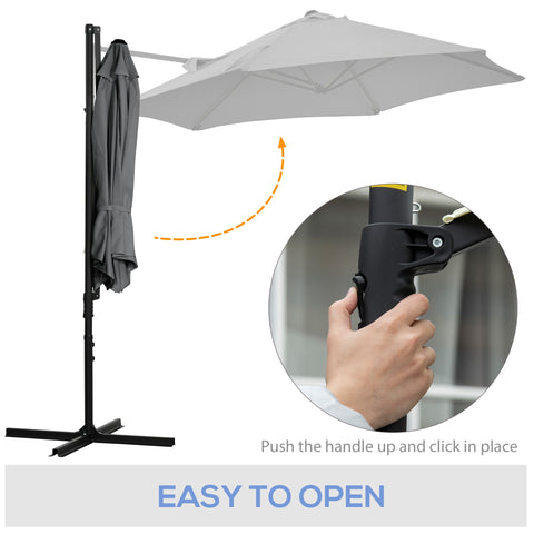Outsunny 2.5M Garden Cantilever Parasol, Offset Roma Patio Umbrella Hanging Sun Shade Canopy Shelter with 360\'c2\'b0 Rotation and Cross Base, Dark Grey