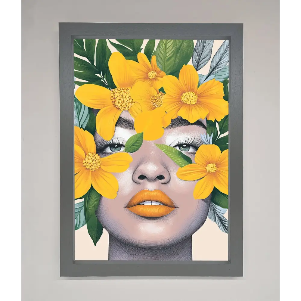 Yellow Flowers Head Framed Poster - A3 (29.7 x 42 cm) / Dark Grey - Framed Print