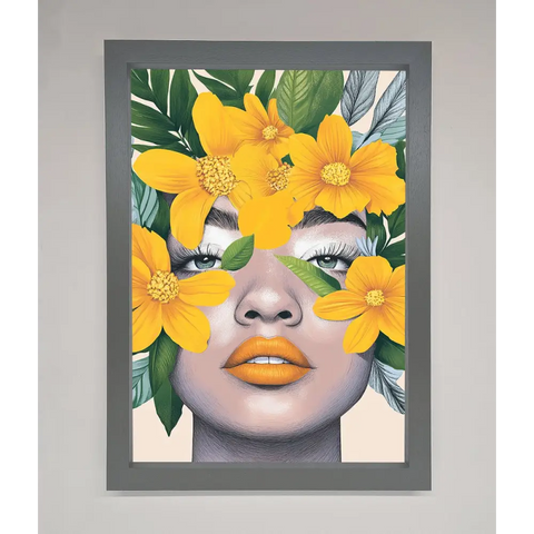 Yellow Flowers Head Framed Poster - A3 (29.7 x 42 cm) / Dark Grey - Framed Print