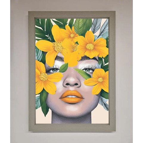 Yellow Flowers Head Framed Poster - A3 (29.7 x 42 cm) / Grey - Framed Print