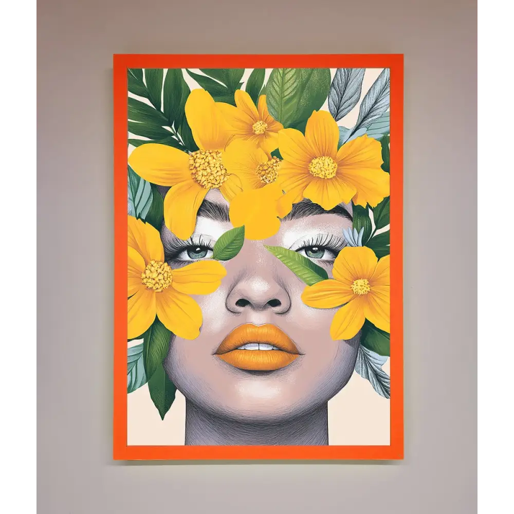 Yellow Flowers Head Framed Poster - A3 (29.7 x 42 cm) / Neon Orange - Framed Print