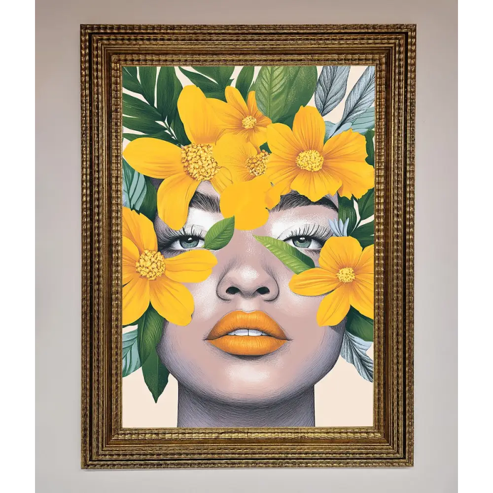 Yellow Flowers Head Framed Poster - A3 (29.7 x 42 cm) / Ornate Gold - Framed Print