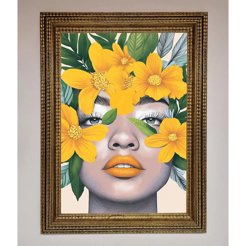 Yellow Flowers Head Framed Poster - A3 (29.7 x 42 cm) / Ornate Gold - Framed Print