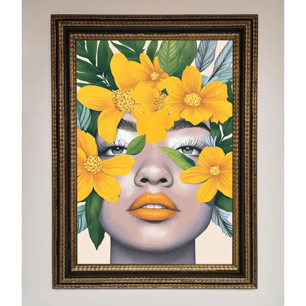 Yellow Flowers Head Framed Poster - A3 (29.7 x 42 cm) / Ornate Gold Black - Framed Print