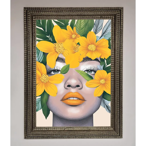 Yellow Flowers Head Framed Poster - A3 (29.7 x 42 cm) / Ornate Silver - Framed Print