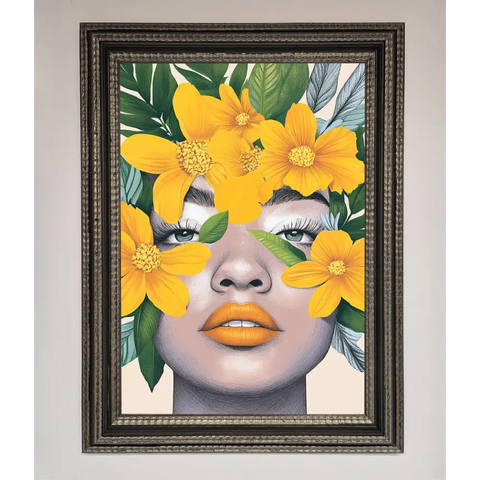 Yellow Flowers Head Framed Poster - A3 (29.7 x 42 cm) / Ornate Silver Black - Framed Print